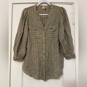 Anthropologie linen striped button down